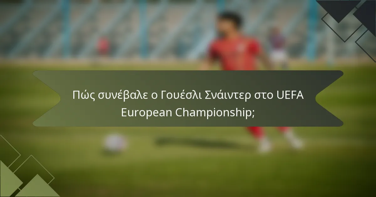Πώς συνέβαλε ο Γουέσλι Σνάιντερ στο UEFA European Championship;